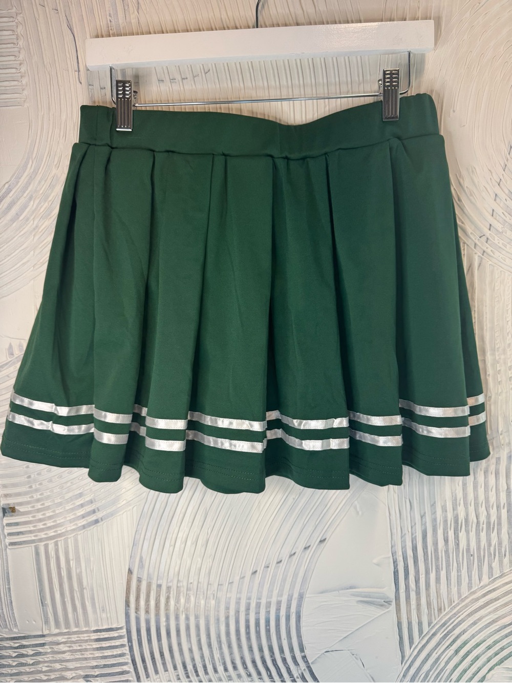 Forest Green Pleated Skater Skirt with Silver Stripes